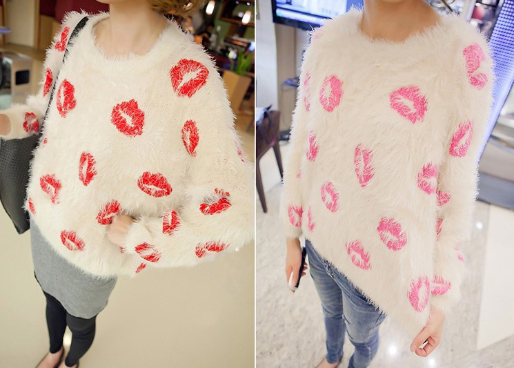 Vintage Lips Pattern Super Warm Sweater on Luulla