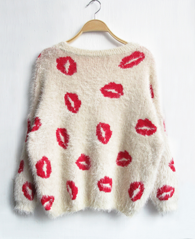 Vintage Lips Pattern Super Warm Sweater on Luulla